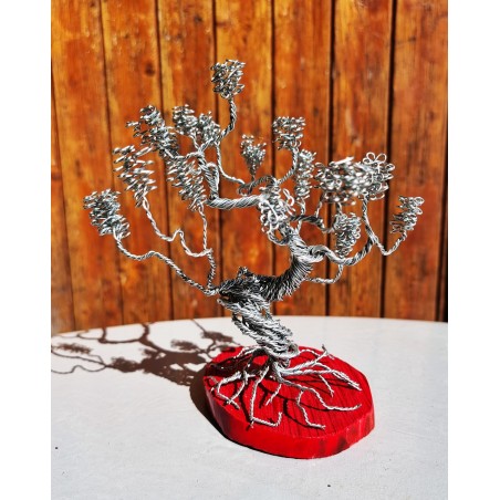 Arbre en fer style asiatique déco argent sur socle en bois vernis idéal cadeau ou décoration.