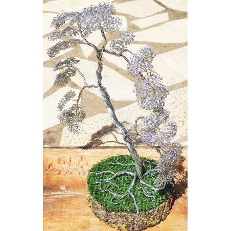 Arbre de vie style bonsaï symétrique artisanal sur rondin de bois naturel déco ou cadeau